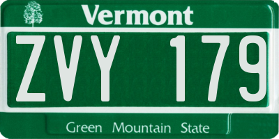 VT license plate ZVY179