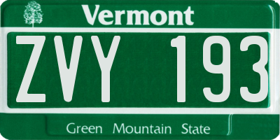 VT license plate ZVY193