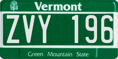 VT license plate ZVY196