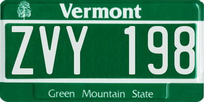 VT license plate ZVY198