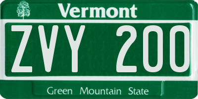VT license plate ZVY200