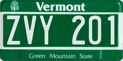 VT license plate ZVY201