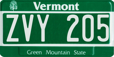 VT license plate ZVY205