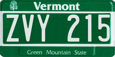 VT license plate ZVY215