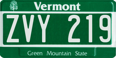 VT license plate ZVY219