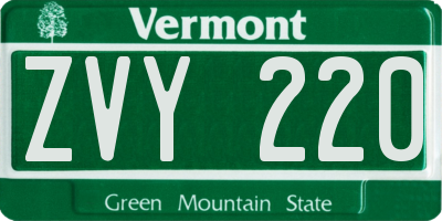 VT license plate ZVY220