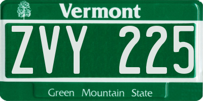 VT license plate ZVY225