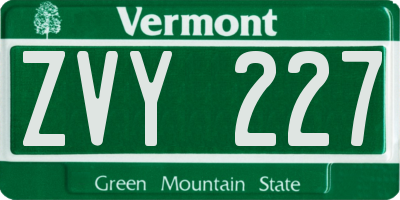 VT license plate ZVY227