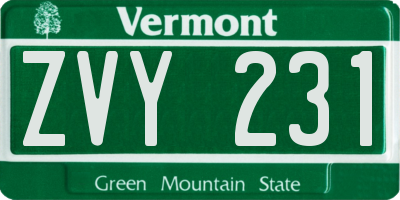 VT license plate ZVY231