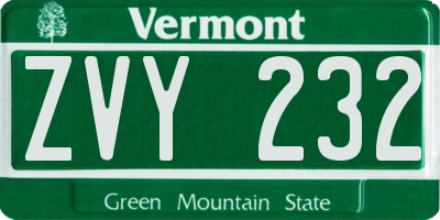 VT license plate ZVY232
