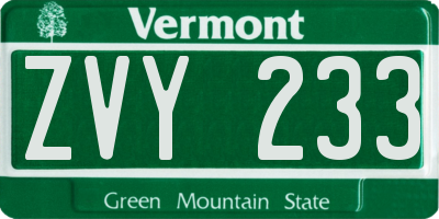 VT license plate ZVY233
