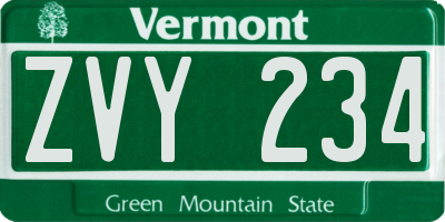 VT license plate ZVY234