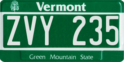 VT license plate ZVY235
