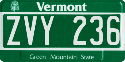 VT license plate ZVY236