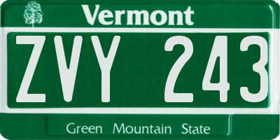 VT license plate ZVY243
