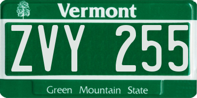 VT license plate ZVY255