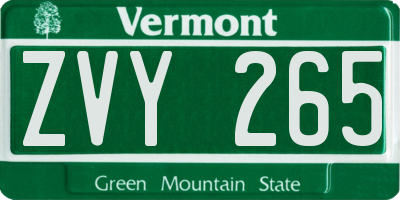 VT license plate ZVY265