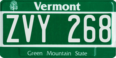 VT license plate ZVY268