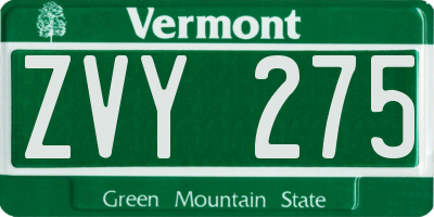 VT license plate ZVY275