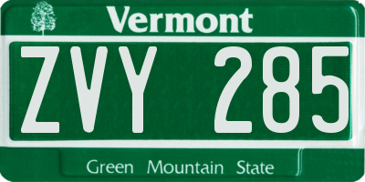 VT license plate ZVY285
