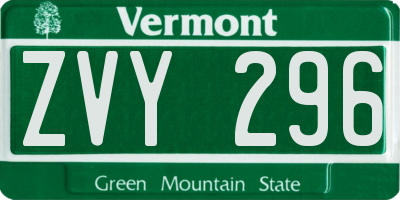 VT license plate ZVY296