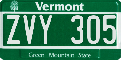 VT license plate ZVY305