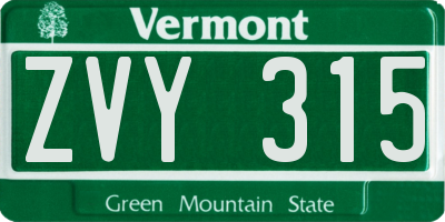 VT license plate ZVY315