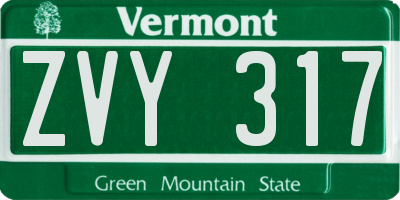 VT license plate ZVY317