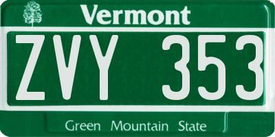 VT license plate ZVY353