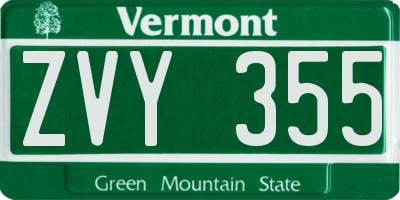 VT license plate ZVY355