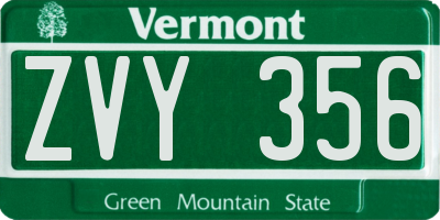VT license plate ZVY356