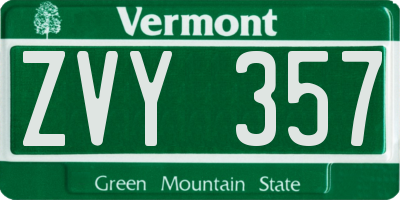VT license plate ZVY357