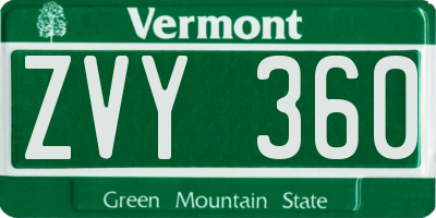 VT license plate ZVY360