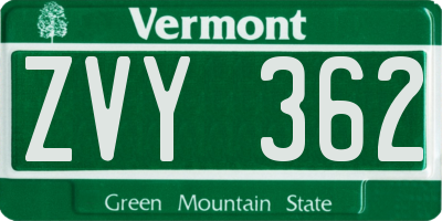 VT license plate ZVY362