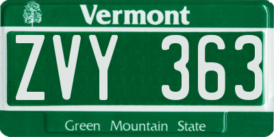 VT license plate ZVY363