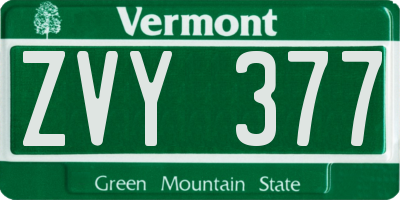 VT license plate ZVY377