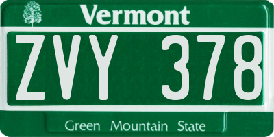 VT license plate ZVY378