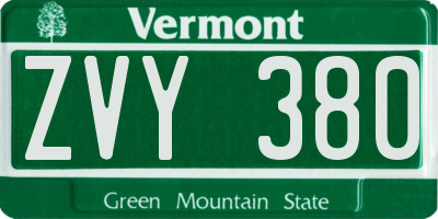 VT license plate ZVY380