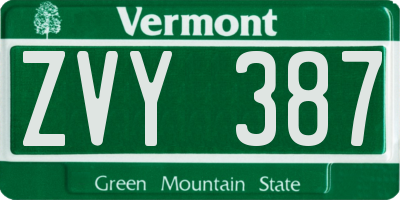 VT license plate ZVY387