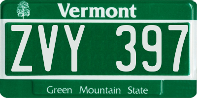 VT license plate ZVY397