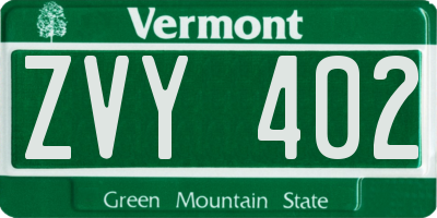 VT license plate ZVY402