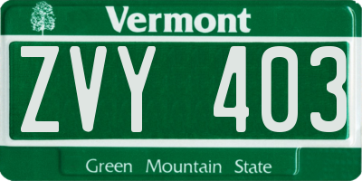 VT license plate ZVY403