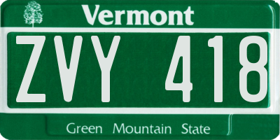 VT license plate ZVY418