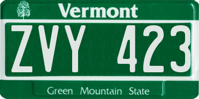 VT license plate ZVY423