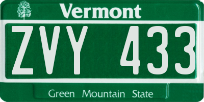 VT license plate ZVY433