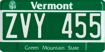 VT license plate ZVY455