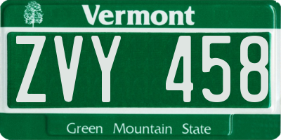 VT license plate ZVY458