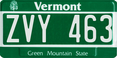 VT license plate ZVY463
