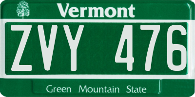 VT license plate ZVY476