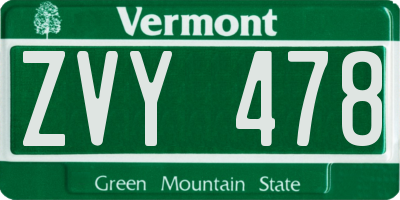 VT license plate ZVY478